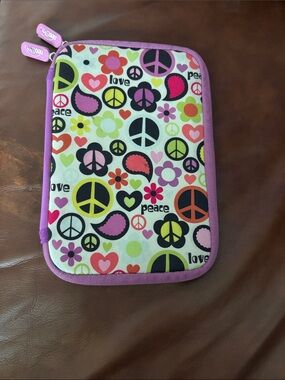 Peace & Love Pattern Tablet Sleeve - Purple Trim